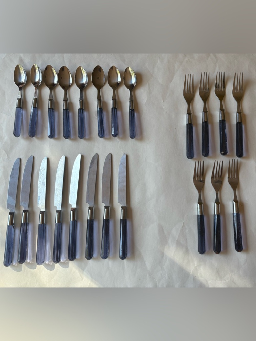 Vintage Acrylic 23-Piece Set Translucent Blue Stainless Flatware Utensils